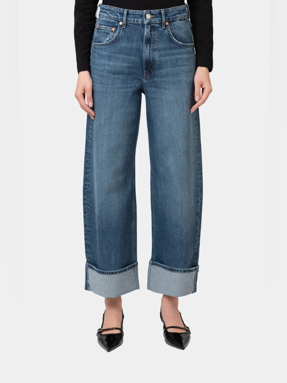 NWT Mavi Sandra Wide-Leg Cuffed Jeans in Classic Blue